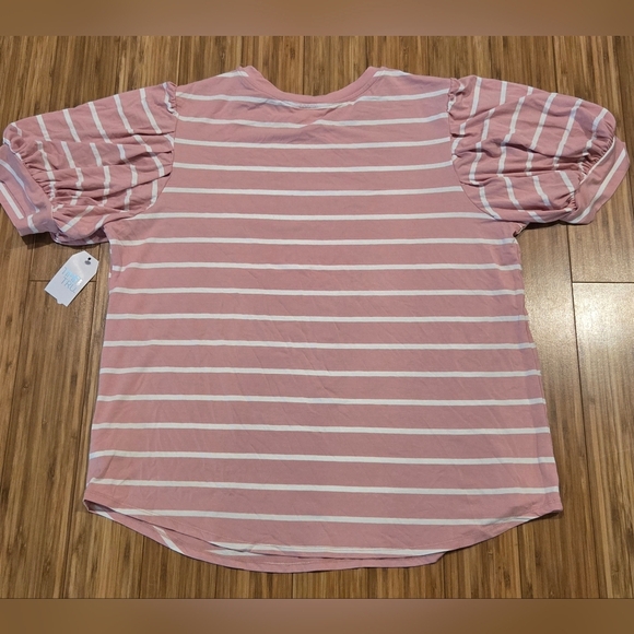 NWT Time And Tru Striped Pink Puff Sleeve Top - Picture 8 of 8